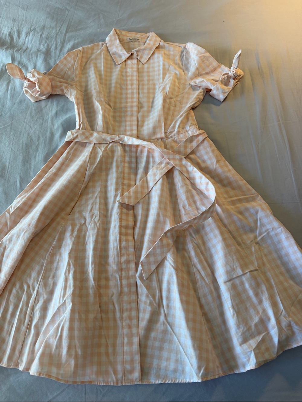 Calvin Klein Peach and White Gingham Shirt Dress